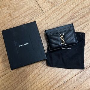 YSL Monogram Card Case in Grained Leather